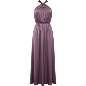 New Easel Plum Purple Satin Halter Maxi Dress Small Formal Evening Elegant‎ Gala